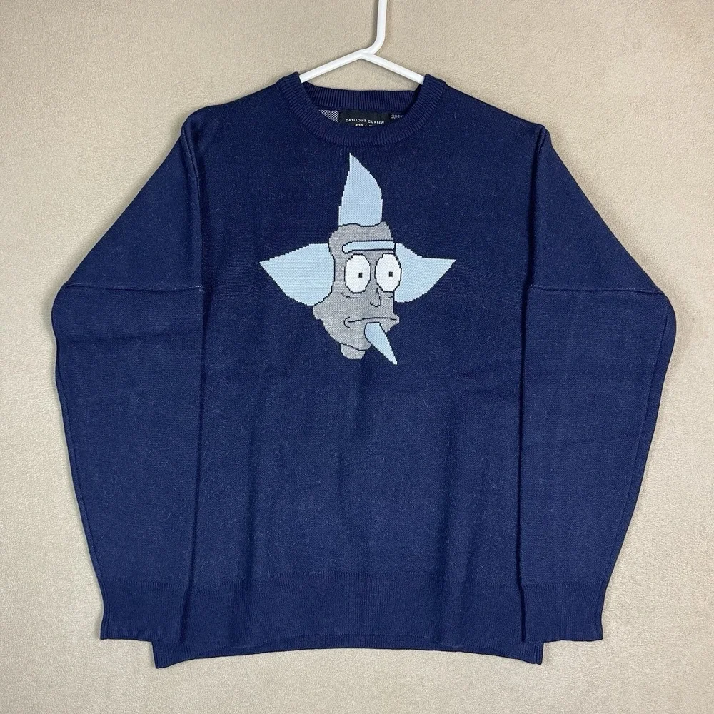 Daylight Curfew Sweater Mens L Rick and Morty Navy Graphic Daylight Curfew EUC